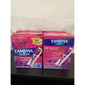 Lot Of 4 Tampax Radiant Tampons *Light* Unscented 14 Ea Box- 56
